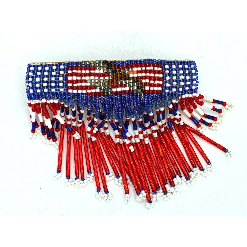 Wind River Reservation Patriotic Americana Beaded on Leather Barrette